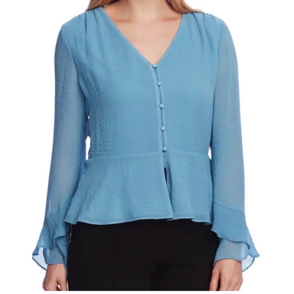 Vince Camuto Blue Peplum Button-Up Blouse